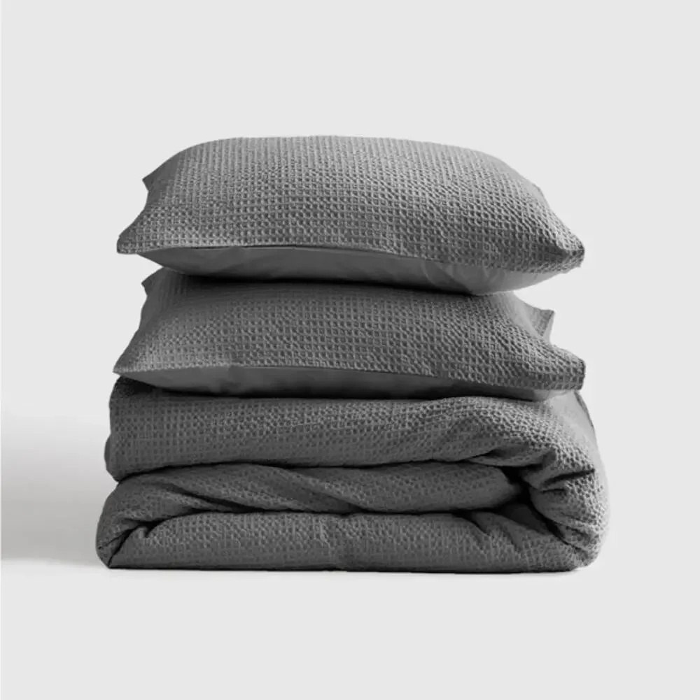 NWOT Quince 100% Organic Cotton Luxe Honeycomb 3Pc Duvet Set King Gray $134 MSRP